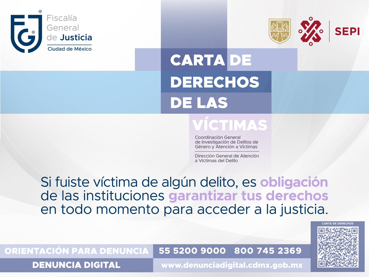 #UnPasoMásPorLaJusticia La Carta de Derechos de las Víctimas ayudará a que las personas víctimas de algún delito, incluidas las que hablen diferente lengua al español, puedan conocer sus derechos Están traducidas en diferentes lenguas, encuéntralas en: bit.ly/3YUSMQ6