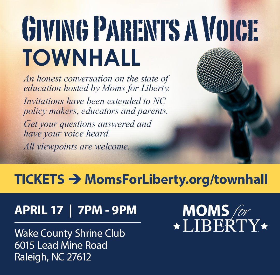 Upcoming @Moms4Liberty Events next week: 🏆 #WinningWorkshops, Iowa April 15, 16, 17 portal.momsforliberty.org/member-exclusi… 🎙️#GivingParentsAVoice Townhall Raleigh, NC April 17th momsforliberty.org/townhall/