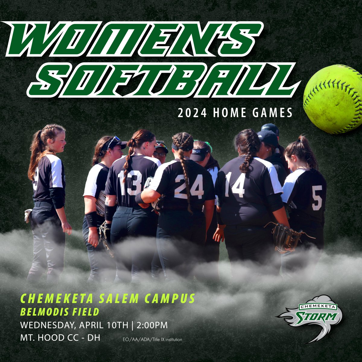The Chemeketa Storm women's softball team plays today at home! The doubleheader against Mt. Hood Community College starts at 2 pm! 🌩️🥎 #StormLife