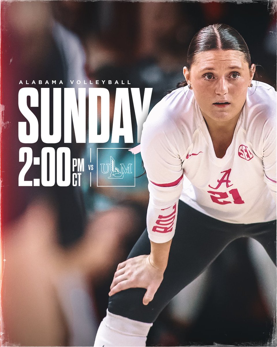 Come out to Foster Auditorium this Sunday for some spring volleyball! Alabama hosts ULM at 2 p.m. CT #BamaVB #RollTide