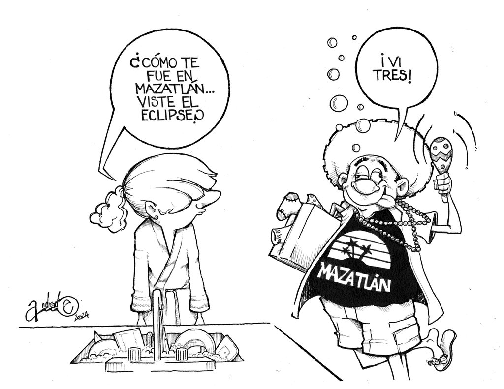 lgera_andrade's tweet image. Aquí les dejo mi cartón de hoy para @fronterainfo &quot;Fiesta&quot;. #EclipseSolar2024 #Mazatlán 🌑🇲🇽