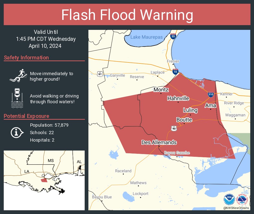 Flash Flood Warning including Luling LA, Destrehan LA and Saint Rose LA until 1:45 PM CDT