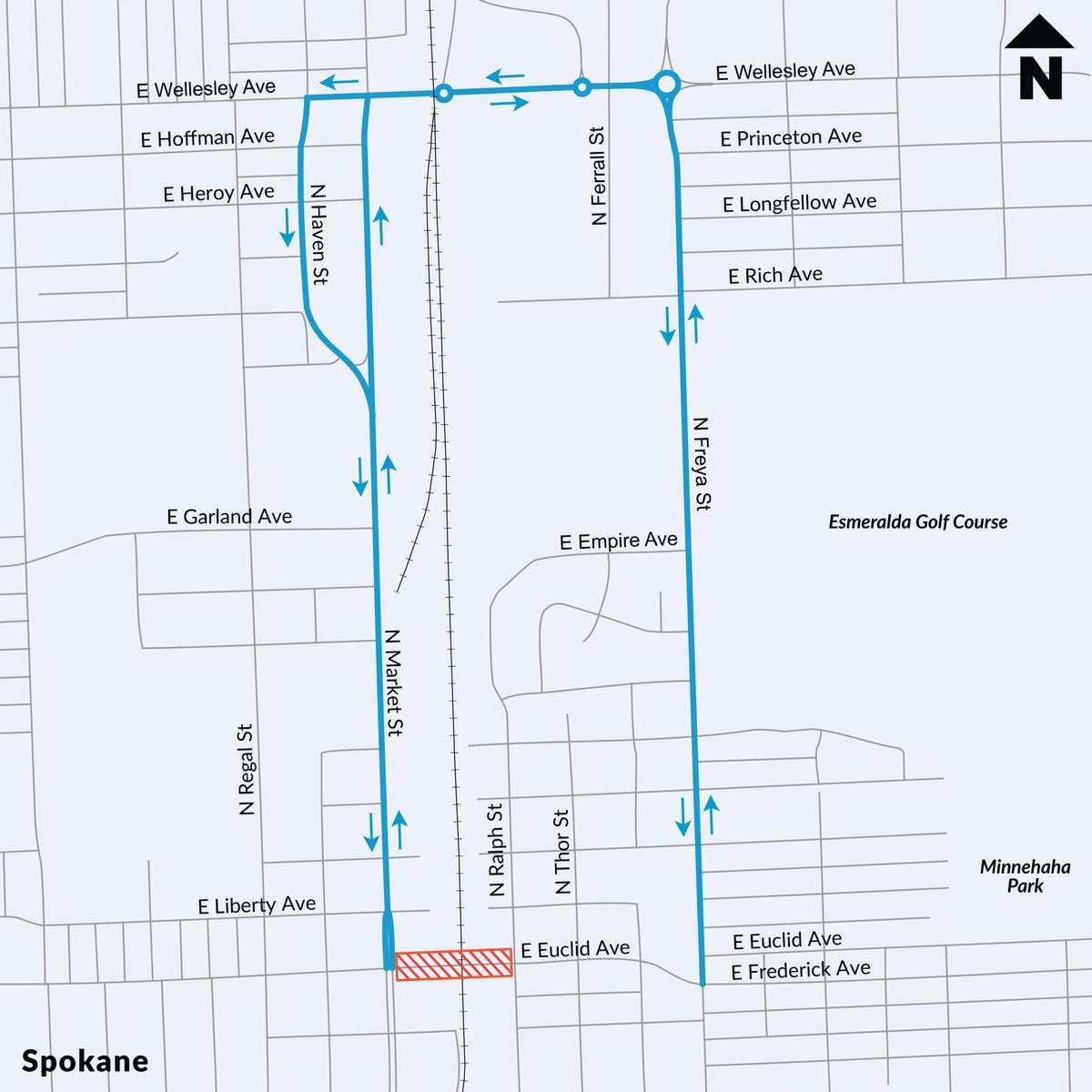 WSDOT_East's tweet photo. 🚧EUCLID AVENUE DETOUR🚧

Starting Monday, April 15, we will be closing Euclid Avenue between North Market &amp; North Ralph Streets as crews resume work on the NSC. A detour via North Market Street to East Wellesley Avenue and North Freya Street will be in place. https://t.co/fmOkE8KJ0B