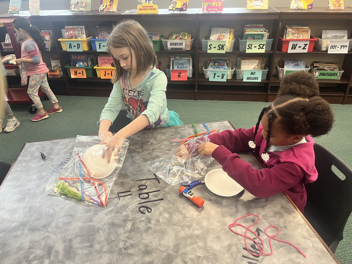 After reading the book, Goldilocks & the Three Dinosaurs by Mo Willems, the first graders were making dinosaur traps. They had so much fun! @bristowelem @MoWillems #storybooksteam