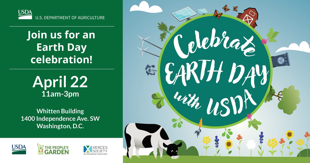 Celebrate Earth Day with USDA & friends on April 22! Learn about sustainable ag, connect with community partners, and engage in fun activities for all ages with USDA agencies and the #PeoplesGarden! Learn more: usda.gov/earthday