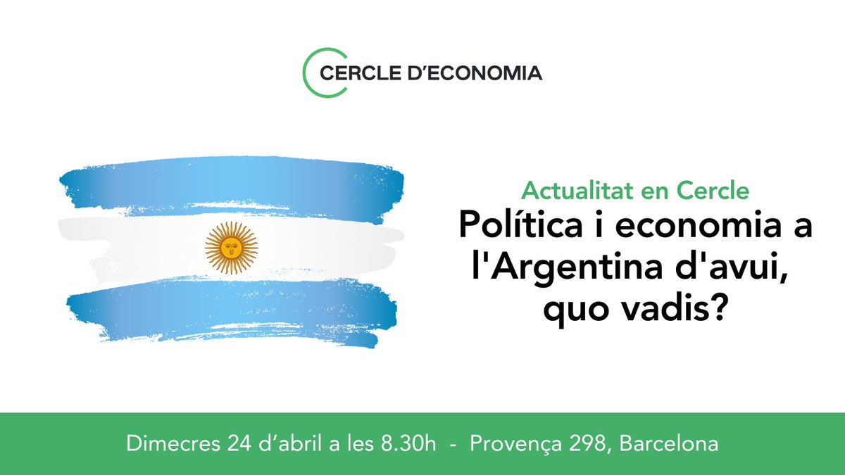 📢Com s'explica la victòria de #Milei a l'Argentina🇦🇷? Quines reformes està impulsant i quin impacte tenen sobre l'economia? En parlarem el 24 d'abril a les 8.30h en una nova sessió d'Actualitat en Cercle amb @antonigr i Alberto Martín #CREIUPF. Amb la col·laboració de…