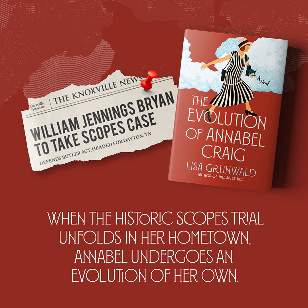 THE EVOLUTION OF ANNABEL CRAIG will be out in less than one week! A young Southern woman as she sets out on a journey of self-discovery as the infamous 1925 Scopes Trial tests her faith and her marriage in this moving novel from Lisa Grunwald. penguinrandomhouse.com/books/721734/t…