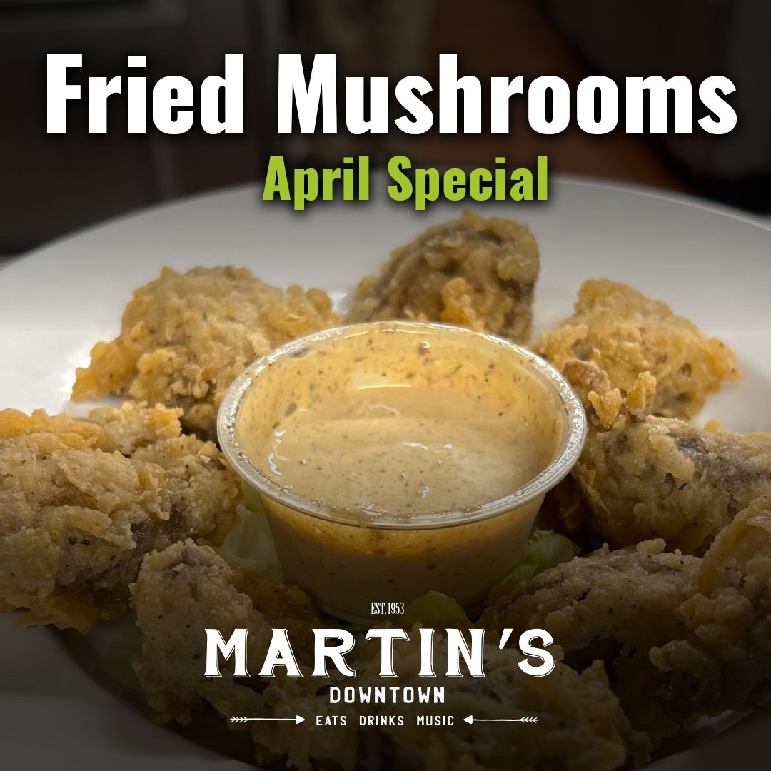 Martin’s appetizers special this month is Fried Mushrooms! Hand-breaded and fried to crispy, golden perfection. Come hungry! #MartinsSpecials #Appetizers #ComeHungry