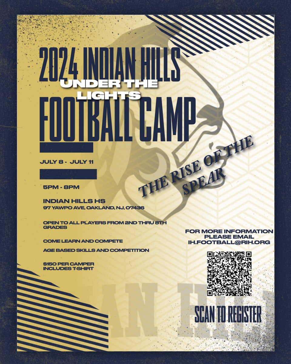 Announcing The 2024 Indian Hills Football Camp! Learn Compete and have fun. #RiseofTheSpear @IH_FootballNJ @IHHS_ATHLETICS @ihhs_sports @OaklandNJPatch @OaklandBorough @FranklinLkPatch @Franklin_Lakes @WyckoffRec @WyckoffNJPatch docs.google.com/forms/d/e/1FAI…