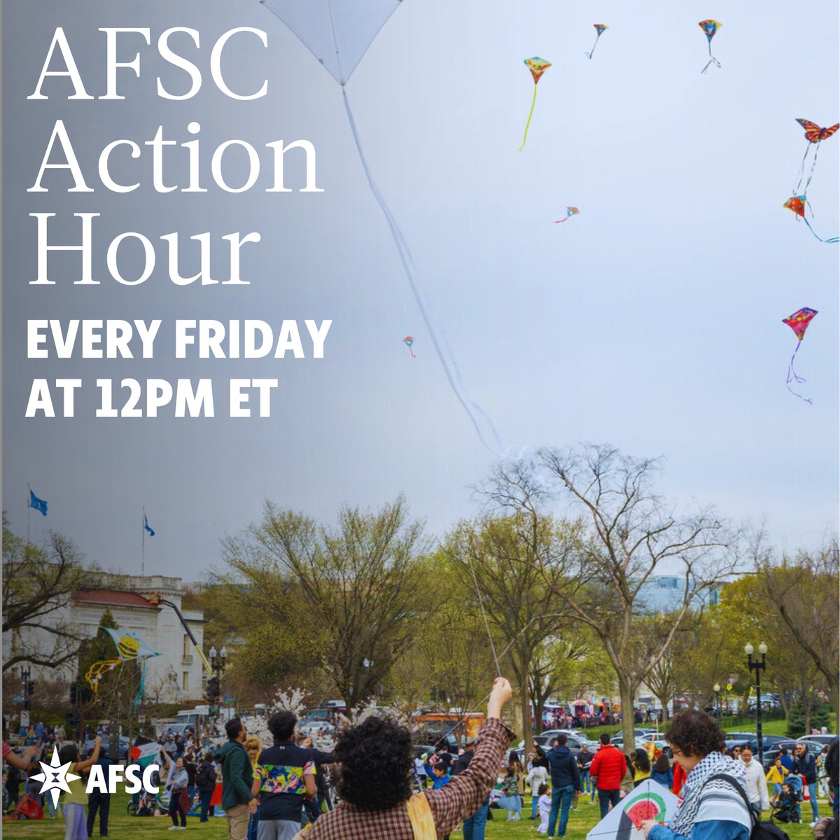 Join us this Friday, April 12 at 12 p.m. ET for AFSC's Action Hour. This week we’re joined by Beth Miller, political director of <a href="/jvplive/">Jewish Voice for Peace</a>. We will have space for people be in community with others advocating for a #CeasefireNOW for #Gaza. 

Sign up at: afsc.org/actionhour