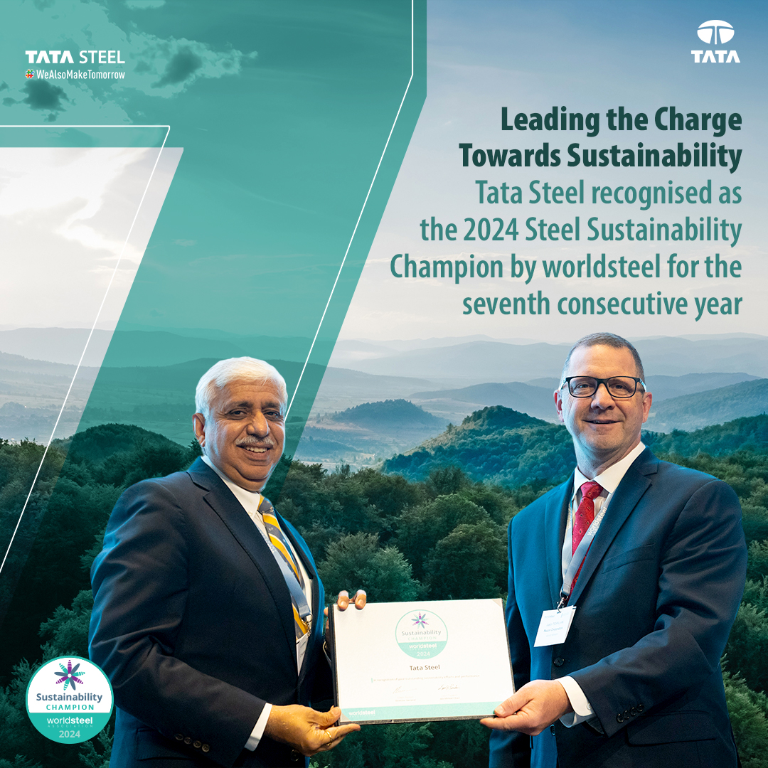 We are honoured to be named the '2024 Steel Sustainability Champion' for the 7th consecutive time by @worldsteel The award recognises our commitment towards sustainable steelmaking. Know More: bit.ly/3UcsoBh #TataSteel #WeAlsoMakeTomorrow #worldsteel