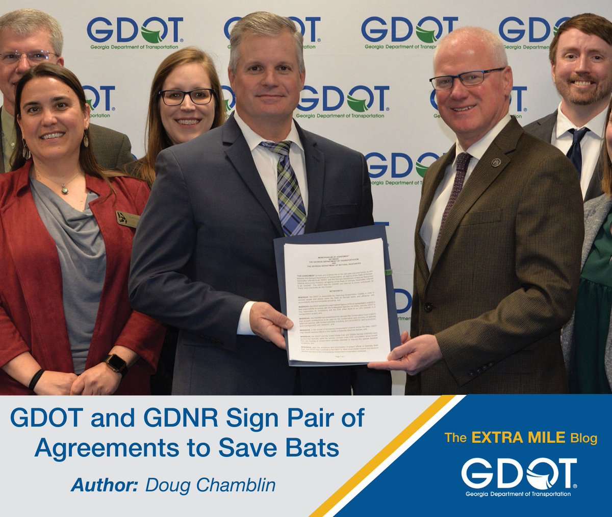 Did you know that GDOT and GDNR recently signed a historic agreement to protect bat species in Georgia? Dive into the latest #ExtraMileBlog to learn about GDOT's role in preserving habits as we enhance our transportation system. 📘: bit.ly/3Vh6C0m