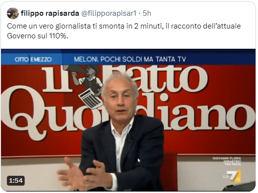 Dice il direttorissimo del FQ: 'Conte ha governato il superbonus per 8 mesi, Draghi per 20 mesi , Meloni per 18 mesi e a Conte si danno tutte le colpe'. Spieghiamo: il DL 34 del 2020 è del Conte II, ministro delle finanze Gualtieri; il design del superbonus è stato voluto (e…