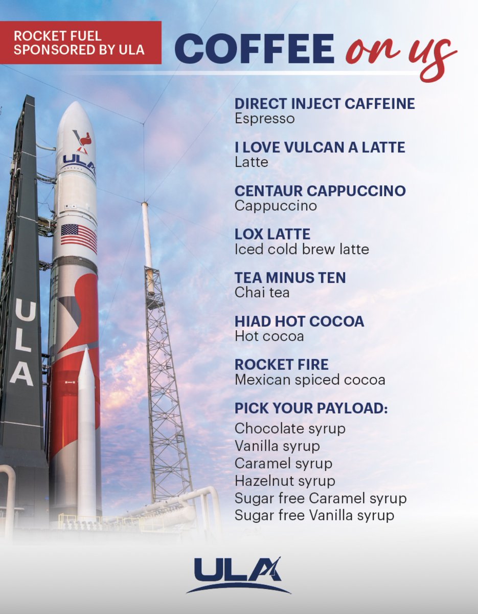 At #SpaceSymposium? Need some coffee? Make sure to grab some rocket fuel on us! ☕🚀 

📍Located on the West Terrace of the Broadmoor #39Space