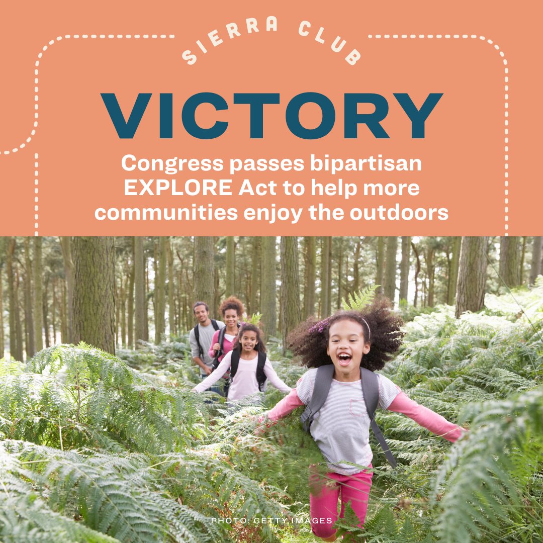 🎉 Congress just passed the bipartisan 🤝 outdoor recreation package EXPLORE Act, paving the way for increased access, accessibility and affordability in the outdoors! We at Sierra Club, alongside other orgs, have been advocating for an inclusive and expansive outdoor recreation…