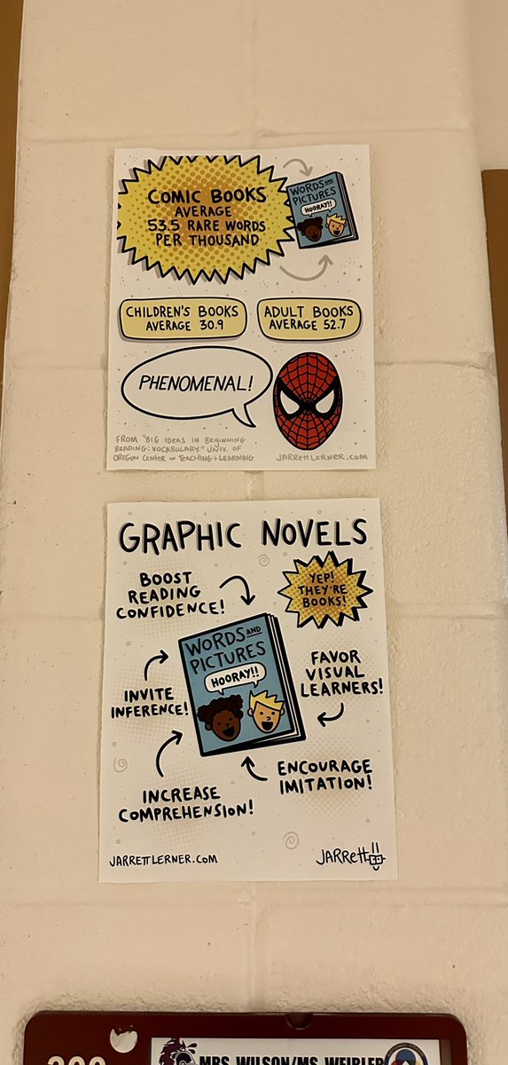 5th graders are touring the middle school today, and I spy with my little eye…@Jarrett_Lerner graphic novel signs.