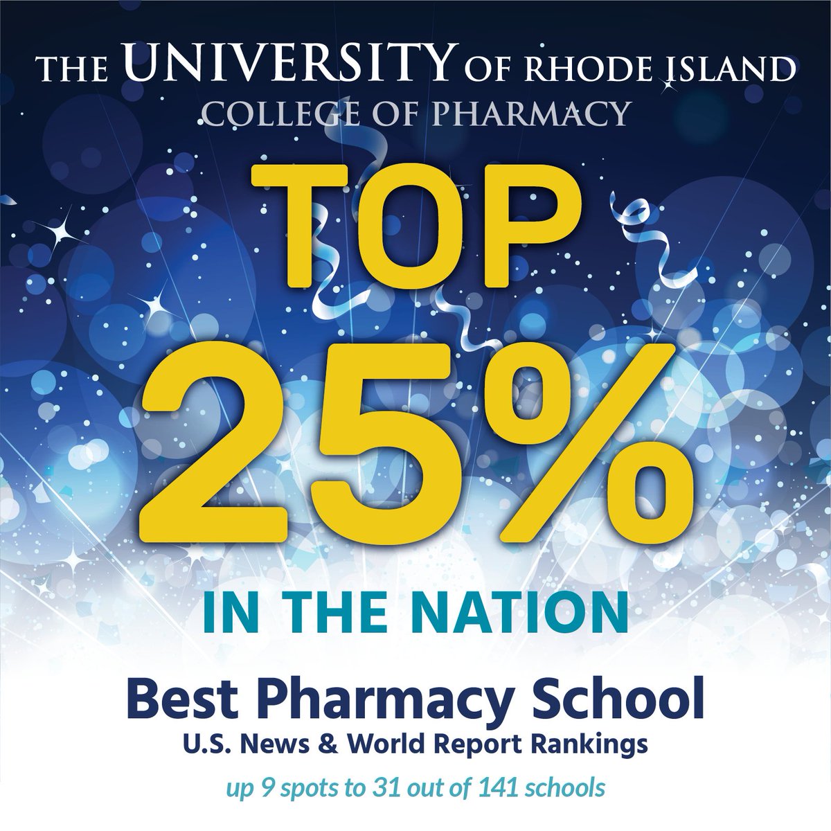 🎉 Exciting news! The University of Rhode Island College of Pharmacy is now ranked #31 among 141 pharmacy colleges in the U.S. according to @usnews, marking our highest rank yet! Congrats to our incredible faculty, staff, and students for this achievement! 💙🐏