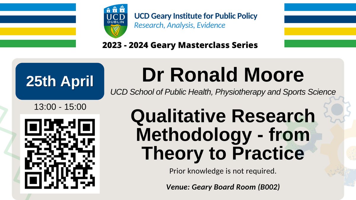 🗓️Make sure to register for our upcoming GIRSI Masterclass: Qualitative Research Methodology - from Theory to Practice25th April from 13:00 to 15:00 at the Geary Boardroom. Use the QR code to register and secure your spot. We look forward to seeing you there! #GIRSI