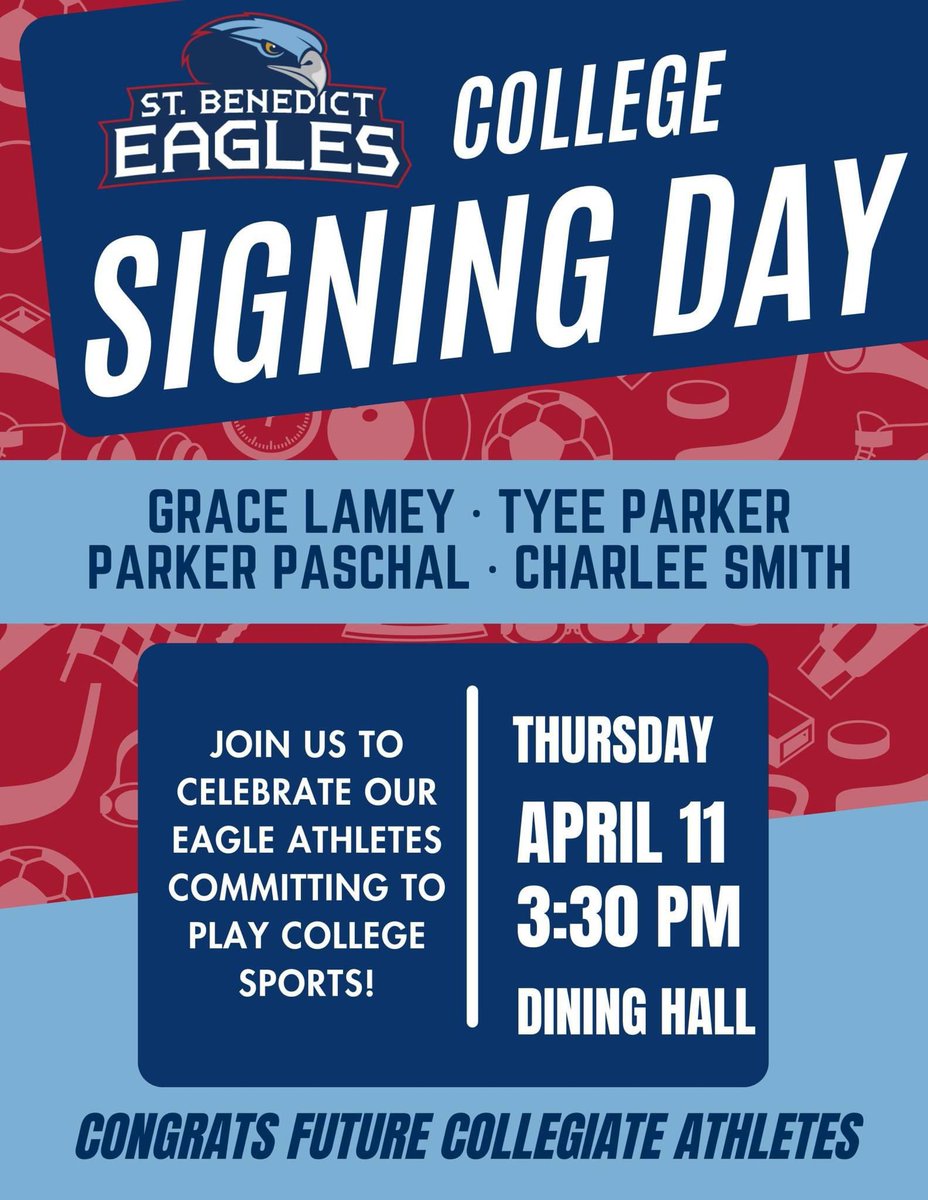 All are invited to join us in the Dining Hall this Thursday at 3:30 PM as we celebrate with our students who are committing to play college sports! Tyee Parker - Lyons College; Parker Paschal - Lyons College; Grace Lamey - CBU ; Charlee Smith - Southwest TN Community College