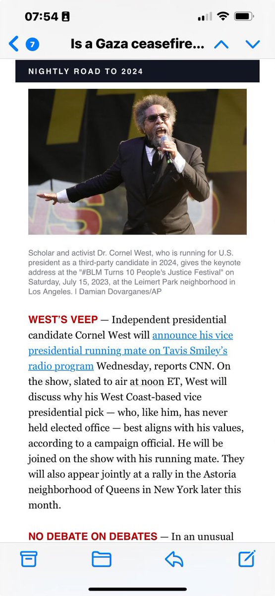 Y’all tuning in to @tavissmiley on @kbla1580. @CornelWest will announce his VP pick at 9am PT! @politico