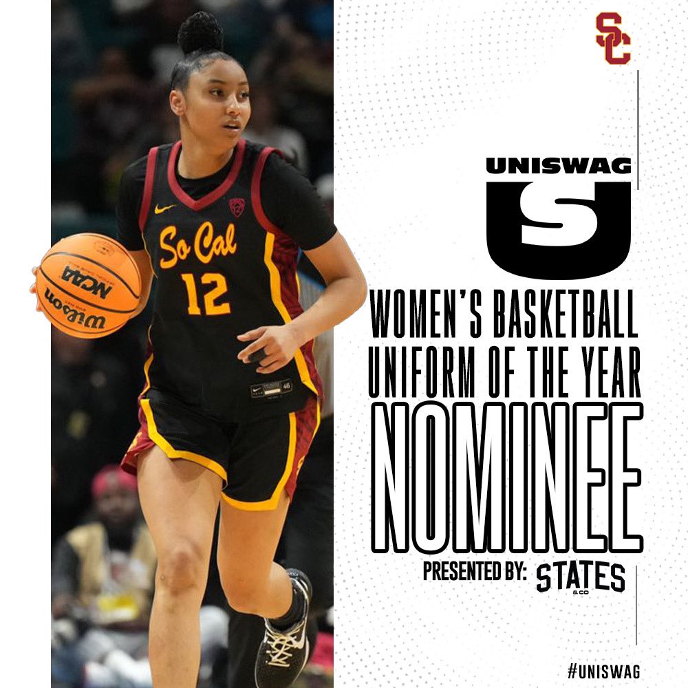 UNISWAG Women’s Basketball Uniform of the Year Nominee presented by States & Co @USCWBB is up for the best uniform of the 2023-24 College Women’s Basketball season! Click here to vote: bit.ly/2sHF6u9 #uniswag