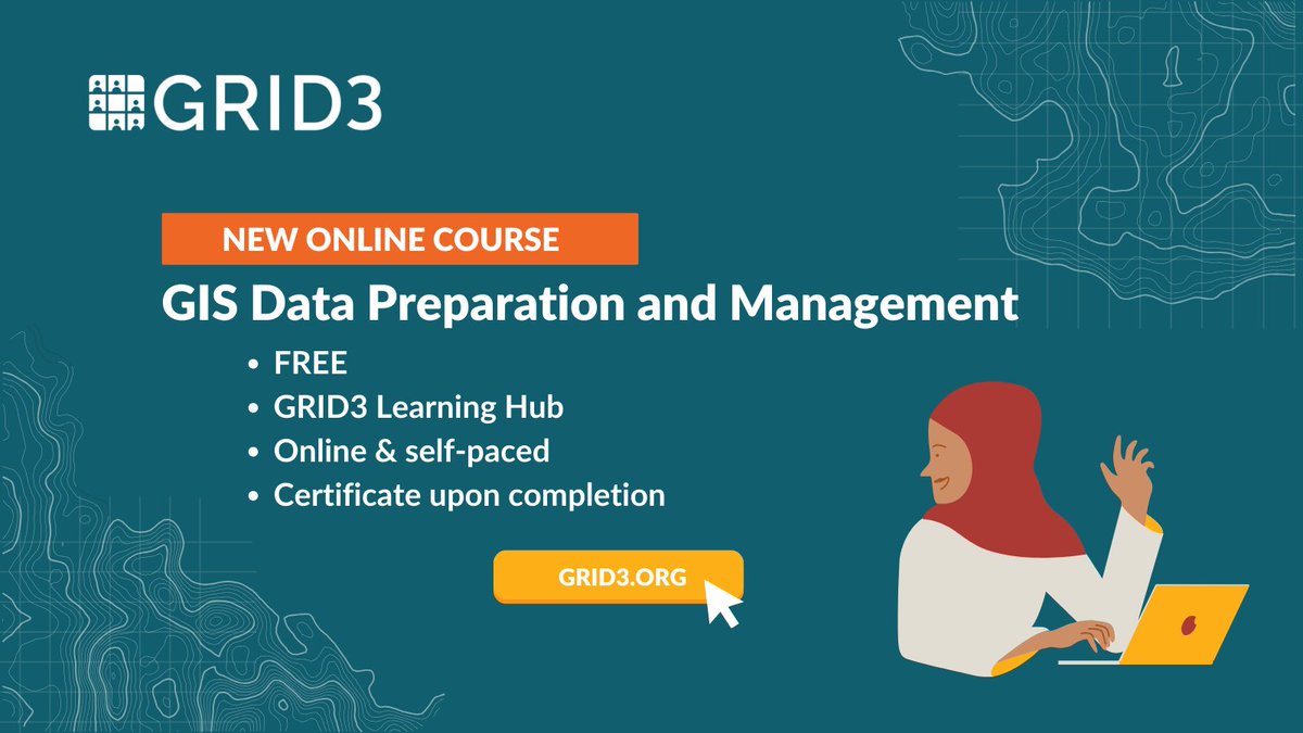 📢 We’ve launched a new course on our @GRID3 Learning Hub! GIS Data Preparation and Management: The course teaches best practices for file management, formatting, storing, and documenting #data for use in #GIS. 👉Register: bit.ly/3TNpykZ