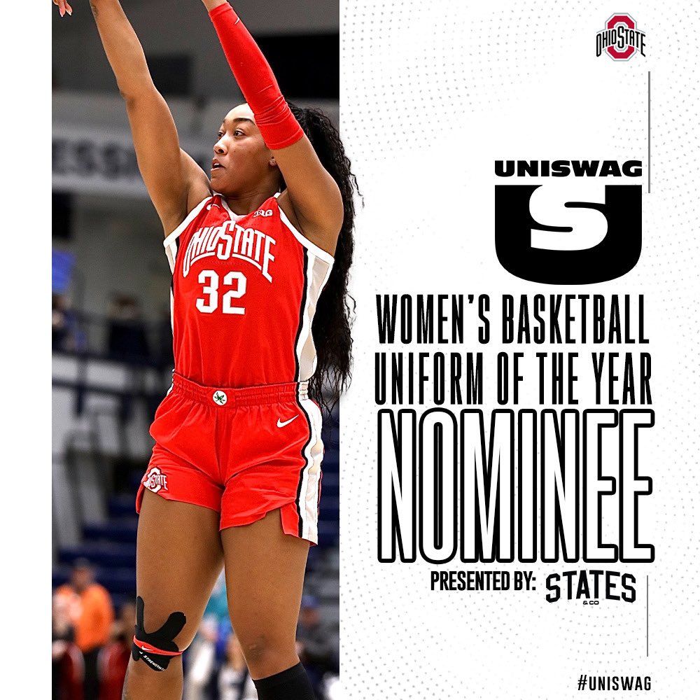 UNISWAG Women’s Basketball Uniform of the Year Nominee presented by States & Co @OhioStateWBB is up for the best uniform of the 2023-24 College Women’s Basketball season! Click here to vote: bit.ly/2sHF6u9 #uniswag