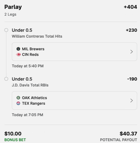 #BetInPublic #WomenInBetting #ESPN gives us quite a number of $10 free bets (from #HomeRunInsurance and #NCAATournament ). The first one will put on this #MLB Parlay. Fair odd is +370, giving this play 85% conversion rate #WilliamContreras #JDDavis #GamblingX #EVBetting