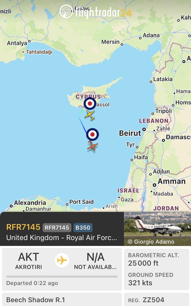 British Royal Air force 🇬🇧 Shadow R1 (Reconaissance Plane) 

RFR7144 heading back to Akrotiri Air Base aftzr 5 hours mission.
RFR7145 heading towards Gaza.
