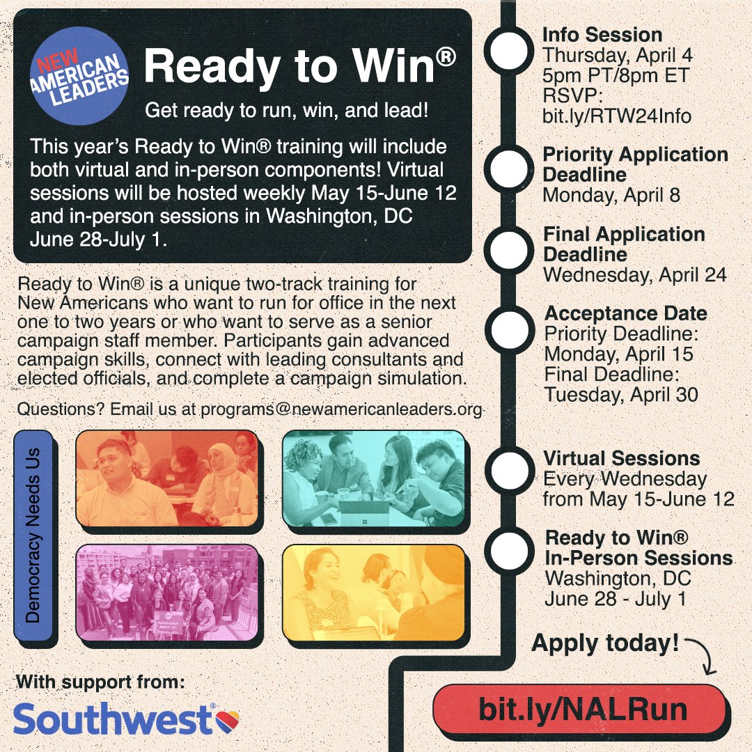 NewAmericanLd's tweet photo. NEW DEADLINE UPDATE! 🚨

2024 Ready to Win Applications will now be due on Wednesday, April 24 by midnight eastern time. If it's your plan to run for office or manage a campaign within the next 2 years, don't miss out!

🏆 Get started today: https://t.co/SCivMz2A50 https://t.co/8MTq1xSqE9