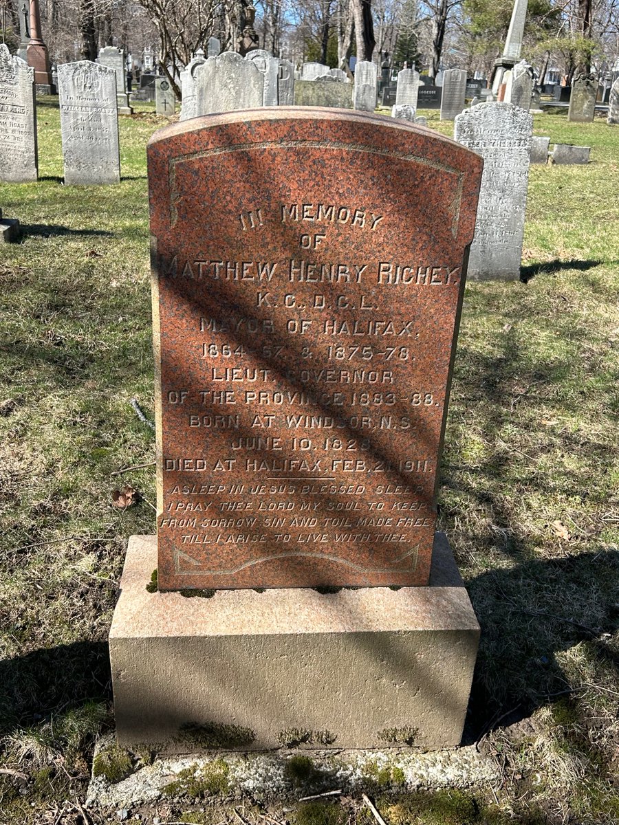 Matthew Henry Richey was born in Windsor, NS. He was a Methodist minister, lawyer, city councillor, 2X Mayor of Halifax & Nova Scotia's 5th Lieutenant Governor. en.wikipedia.org/wiki/Matthew_H… He died of a kidney infection at age 82. Camp Hill