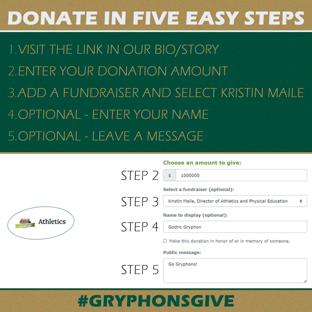 Donate to SLC Giving Day in 5 Easy Steps! All day we will be working towards our initiative of transforming one of our squash courts into a modern strength and conditioning space tailored to meet the evolving needs of our Gryphons. #GryphonsGive #StrengthAndIntelligence