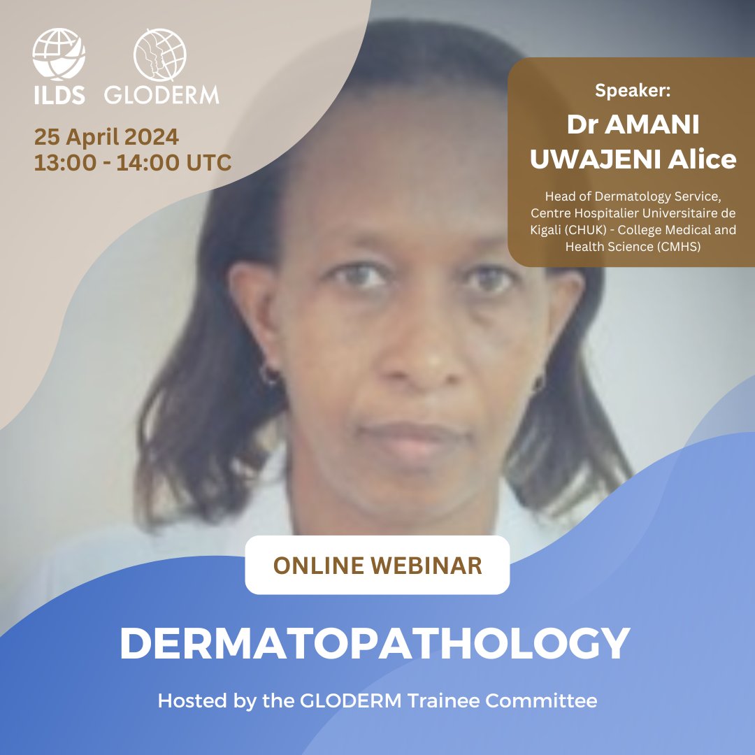 We're excited to announce the next GLODERM Educational Webinar of the series! Register now for our 25 April 2024 webinar from 13:00 - 14:00 UTC and get ready to explore and expand your knowledge of 'Dermatopathology' with Dr AMANI UWAJENI Alice. Register: bit.ly/gloderm-webina…