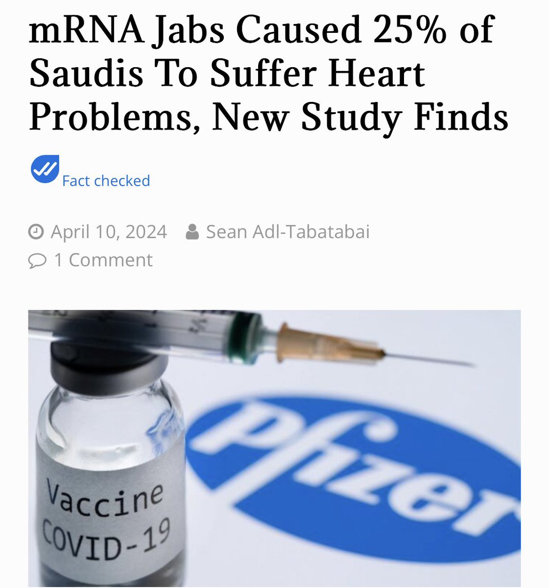 Well what do we have here @tpvsean 

A bombshell new study out of Saudi Arabia has found that 27.11 percent of people who took the mRNA jabs suffered serious heart-related problems within a month after injection.

Oops 😬