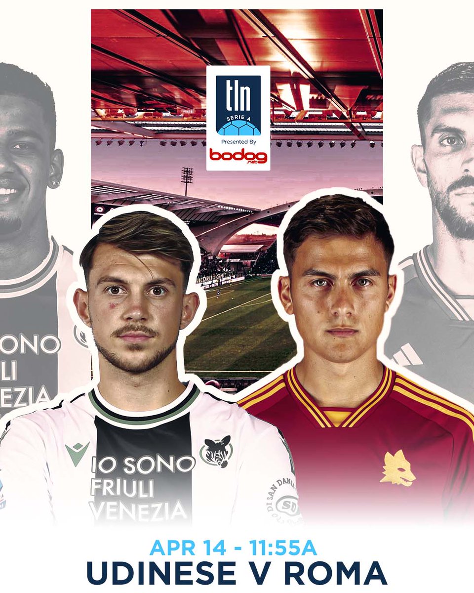 🇮🇹 #UdineseRoma 📺 Live on @TLNTV this Sunday, April 14 at 11:55A ⚽️ Presented by @BodogCA #makeaplay