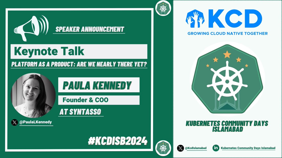 📢 @KcdIslamabad keynote speaker announcement 📢 @PaulaLKennedy will explore the journey toward treating platforms as products within organizations' evolution of platform engineering, highlighting the challenges, successes, & lessons learned. Agenda: community.cncf.io/e/m9qm6z/