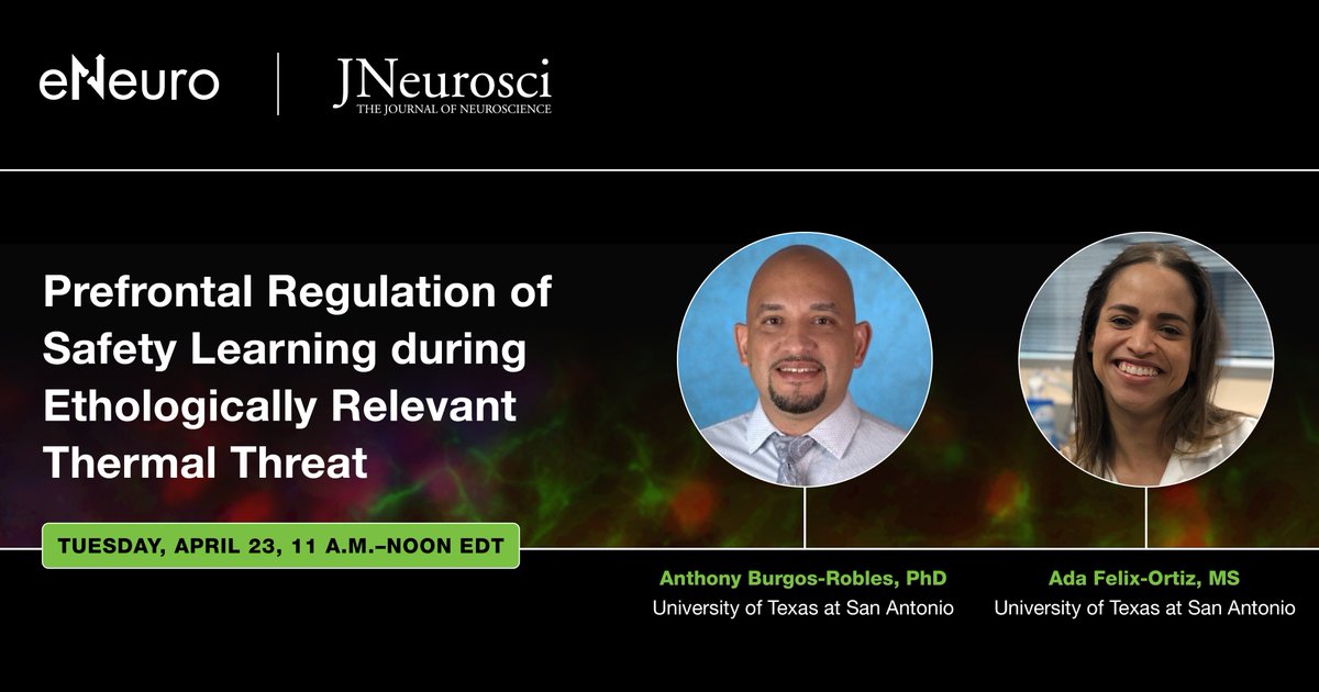 Join Ada Felix-Ortiz, MS, and Anthony Burgos-Robles, PhD, for an interactive discussion on their paper, “Prefrontal Regulation of Safety Learning during Ethologically Relevant Thermal Threat” with eNeuro Editor-in-Chief, Christophe Bernard, PhD, in the upcoming…