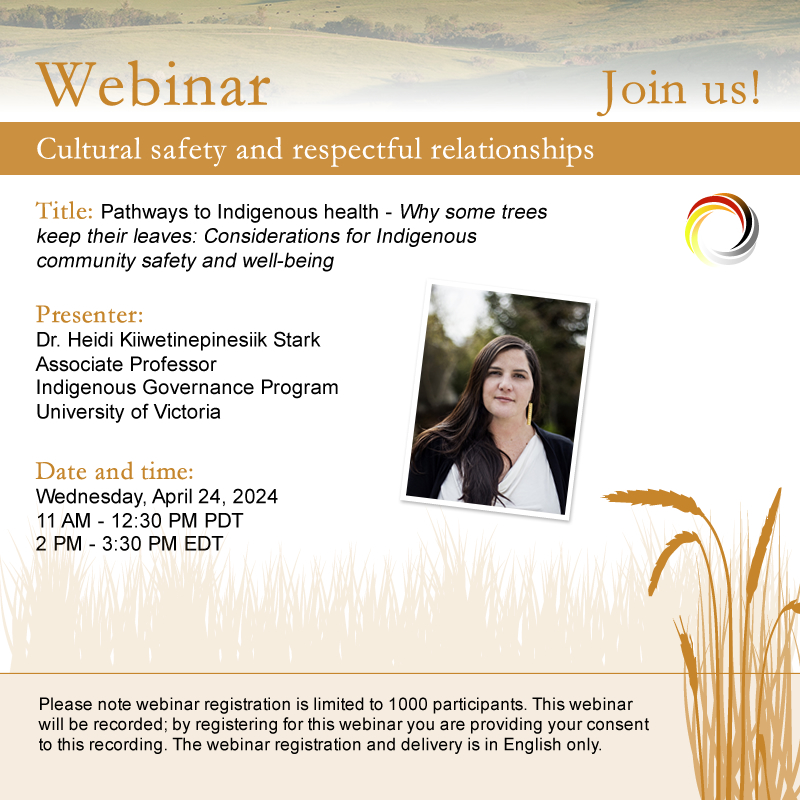 NCCIH webinar: Pathways to Indigenous health - Why some trees keep their leaves: Considerations for Indigenous community safety and well-being with Dr. Stark, April 24 - unbc.zoom.us/webinar/regist… - learn more conta.cc/3VLVXei - #TheNCCIH #NCCIHWebinar #CulturalSafety