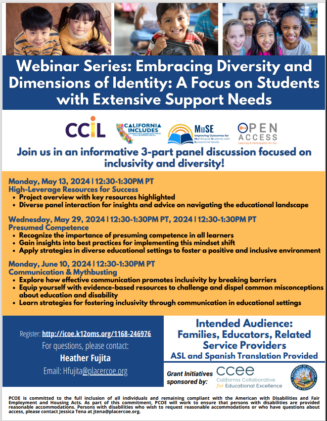 el_swd's tweet photo. 👋friends! Join us for a free session with our friends #CCIL #CaliforniaIncludes @PCOE_OPENACCESS for a 3-part panel discussion. Register👉 https://t.co/aaex4su5sf #CollectiveCommitment #DuallyIdentified #ProjectMuse #ICSelpa #CASSOS #SERL #ELSWD https://t.co/DN48JrFcxg