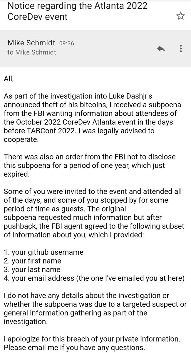 The guy who wants to tell you how to use Bitcoin couldn’t even secure his own Bitcoin and, as a consequence, got everyone at a conference he attended doxxed by the FBI. 😱

Good job, Luke! 👍