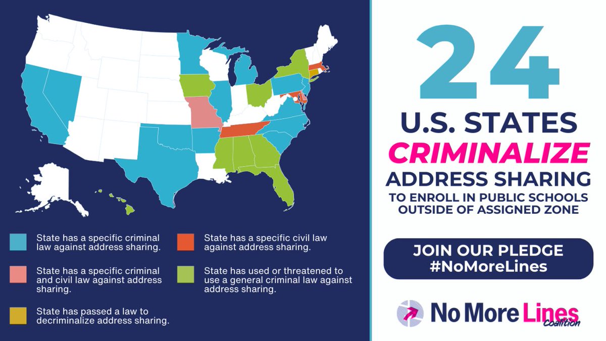 ICYMI a report by @Available2All found that 24 states criminalize address sharing - the pervasive practice of providing an address other than one's own in order to enroll in a neighboring public school. #NoMoreLines availabletoall.org/report-when-go…