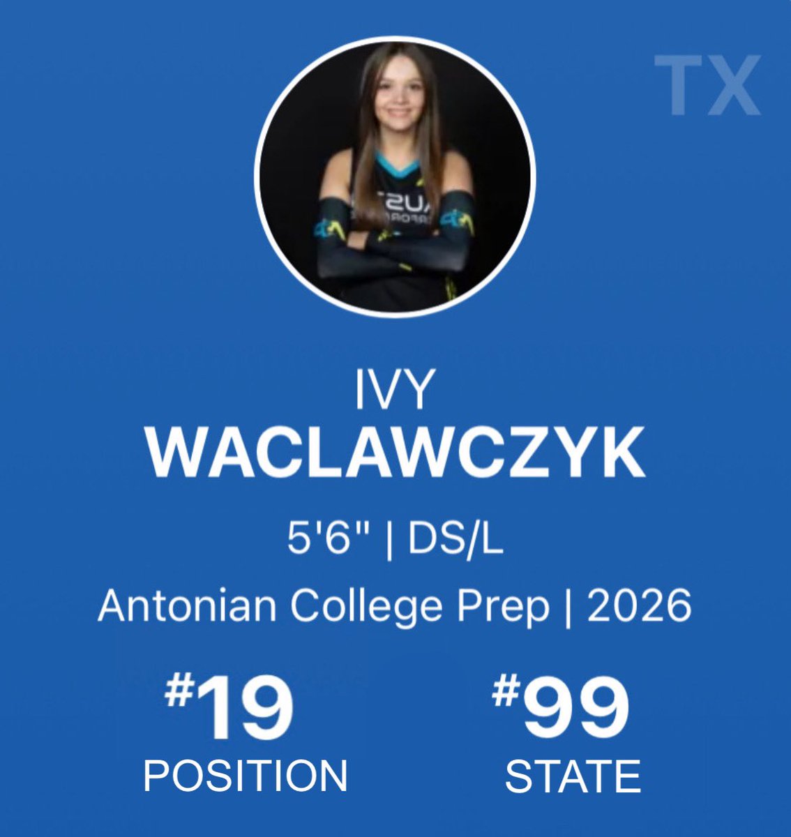 Ivy Waclawczyk 2026 🏐 (@ivy_waclawczyk) on Twitter photo THANK YOU!!! <a href="/PDTexas/">Prep Dig Texas</a> 19th ranked Libero in TX & 99th overall athlete. So grateful 🤍 THANK YOU!!! <a href="/PDTexas/">Prep Dig Texas</a> 19th ranked Libero in TX & 99th overall athlete. So grateful 🤍