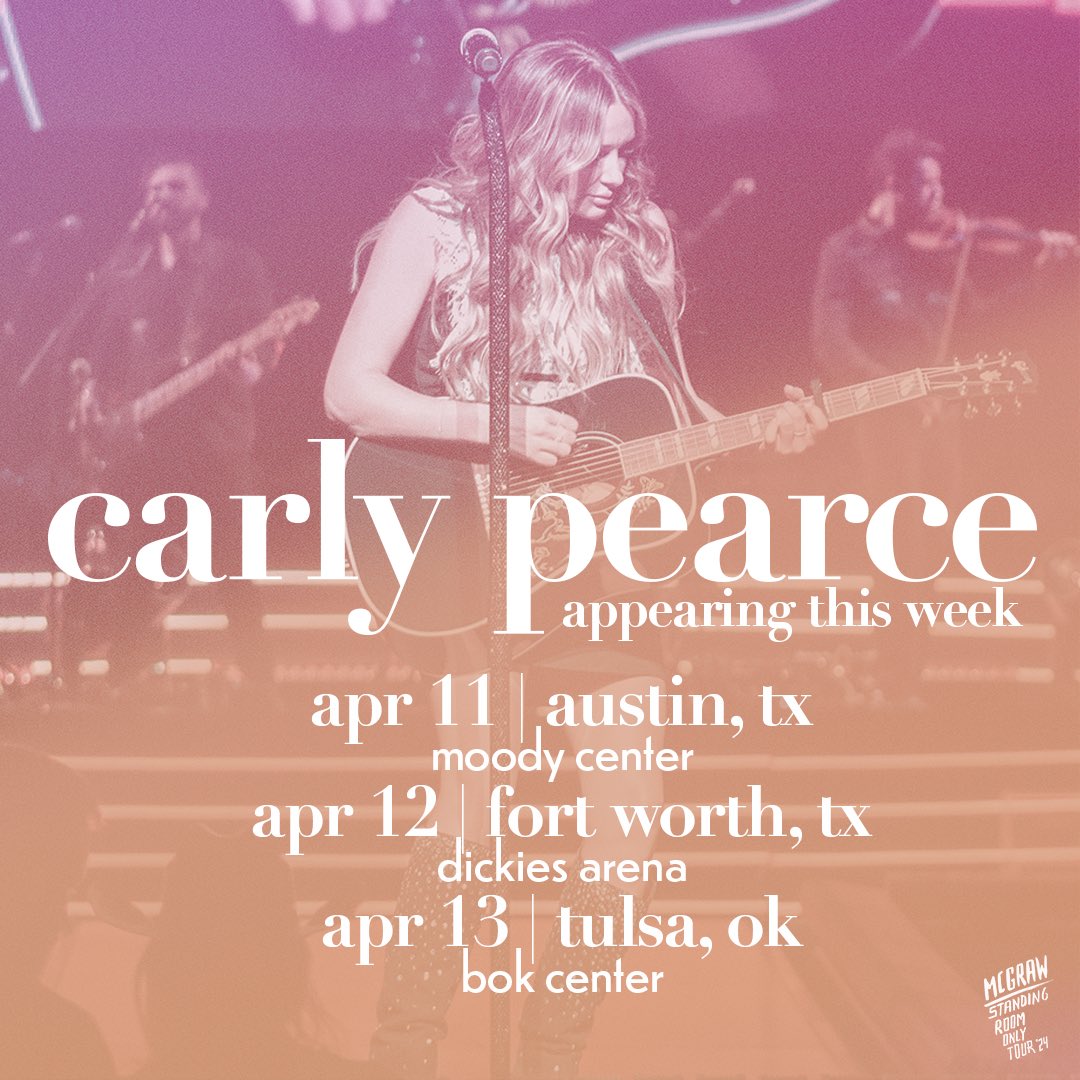 TX & OK! You're up next on the #StandingRoomOnly Tour! See y'all this week! 😍 Tickets at carlypearce.com