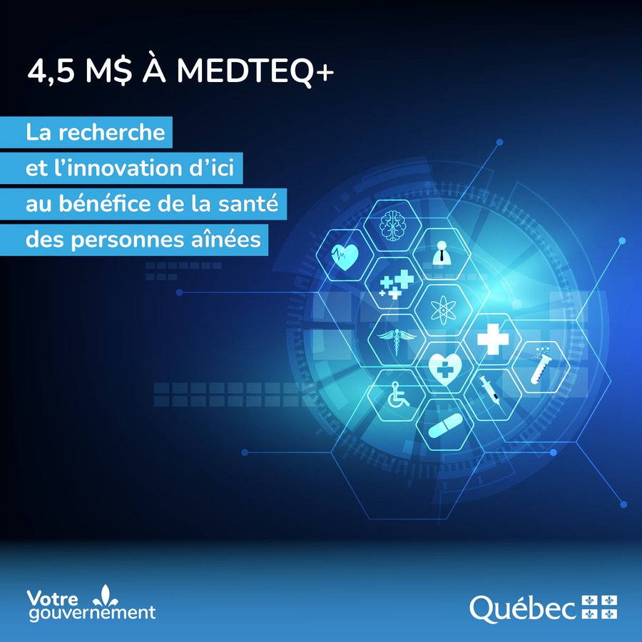 📢 @MEDTEQ_CA et @AGEWELL_NCE soulignent l’investissement du @GouvQc et  @economie_quebec à l’initiative envisAGE, pour soutenir la réalisation de projets novateurs par des PME québécoises travaillant dans le domaine des technologies du vieillissement #AgeTech et de l’innovation.