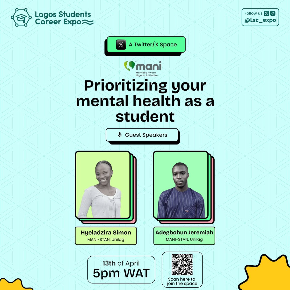 LSCE is bringing you back to back hits and we didn't miss mental health awareness.

Join us on the 13th of April 2024 by 5pm as we collaborate with @MentallyAwareNg to bring answers to questions that have in existence for a while about the Nigerian perspective on mental health!