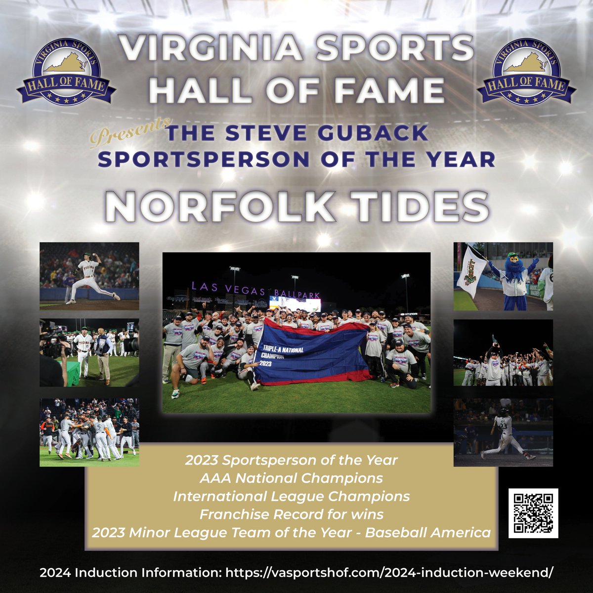 Rounding out our 10-day countdown! The @NorfolkTides set a franchise record for wins in 2023 on their way to the AAA National Championship. The inaugural recipient of the Sportsperson of the Year Award will be part of our celebration in Henrico County! vasportshof.com/2024-induction…