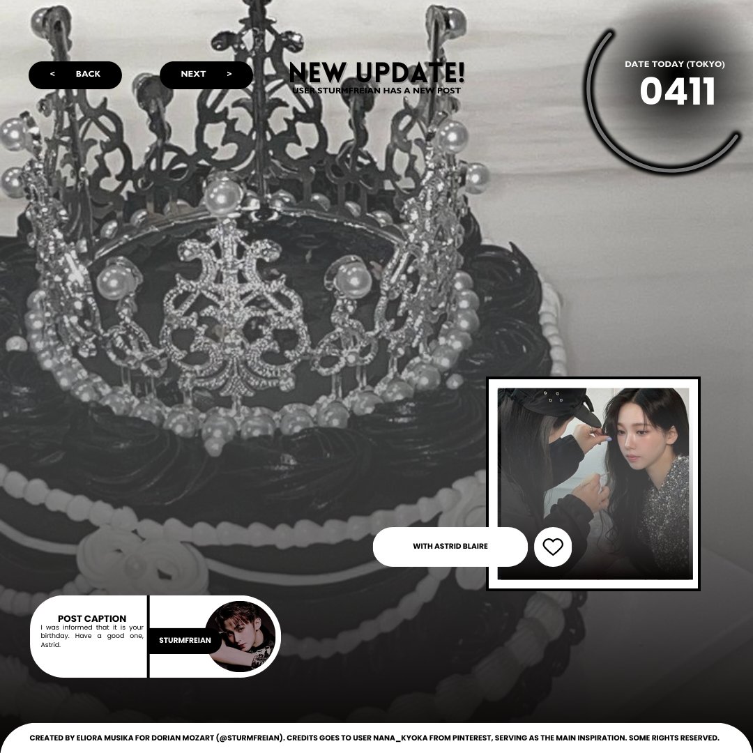 ㅤㅤㅤㅤㅤ
ㅤㅤㅤ❪ 🗡️：❙   @ onyourd__orian logs ❫
ㅤㅤㅤ◴ 2024年 04月 11日 ╱ 00:00

ㅤㅤㅤ❛ Happy birthday, Astrid.
ㅤㅤㅤㅤㅤ