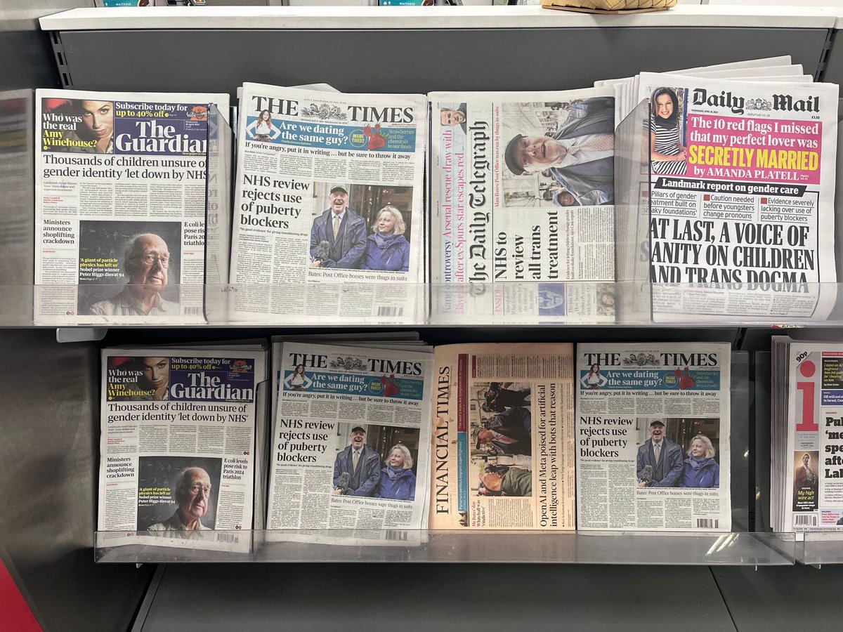 🛑 Todas las portadas de los diarios en Inglaterra informan el que será el mayor escándalo en medicina para niños y adolescentes de la historia moderna La sanidad británica cierra la clínica pediátrica de Tavistock, de las más importante en el mundo, prohíbe los llamados…