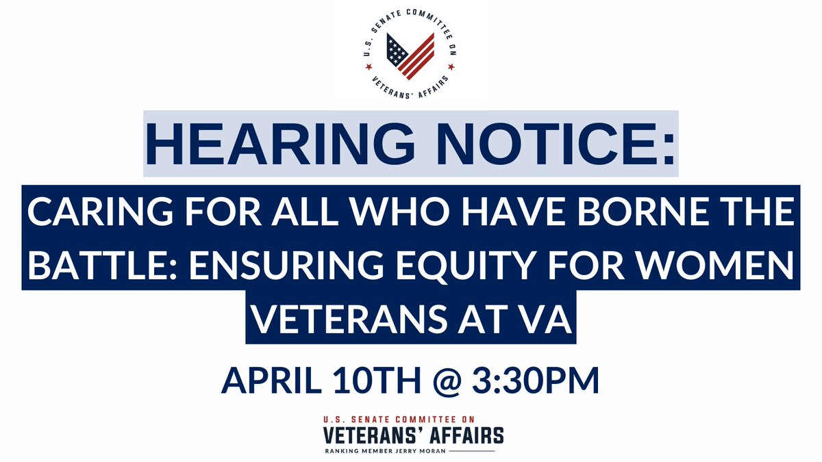 TUNE IN: The Senate VA Committee is holding a hearing on the specific and unique needs of women veterans and making certain that VA is ready to assist them in their life after service. Watch live here: veterans.senate.gov