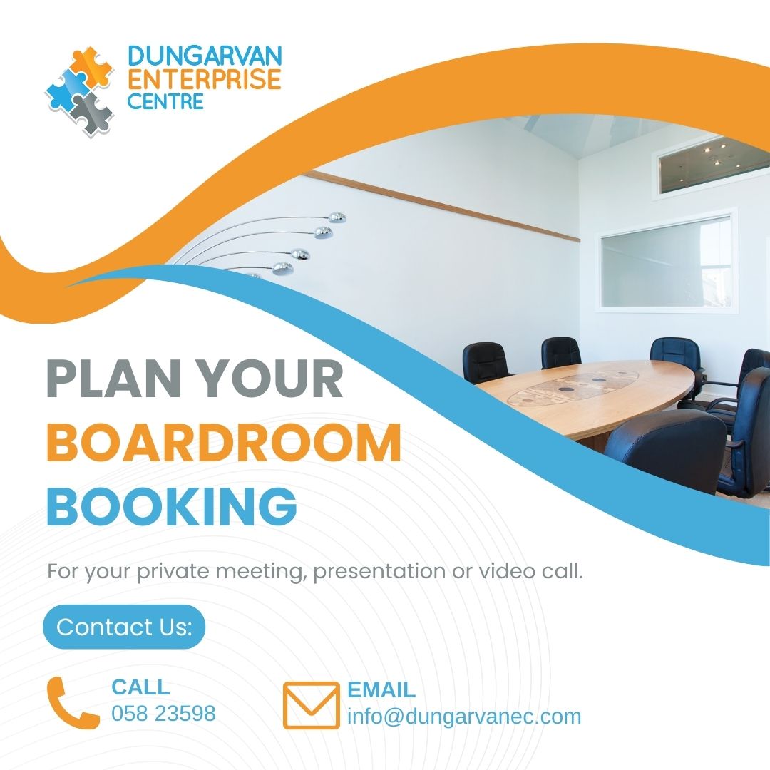 📌If you're looking for a meeting space, please get in touch!
☎ Call us: 058-23598 or 
✉ Email us: info@dungarvanec.com

#dungarvan #coworking #waterfordgreenway #deise #officespace #hotdesking #remoteworkers #remoteoffices #waterford2040 #enterpriseireland